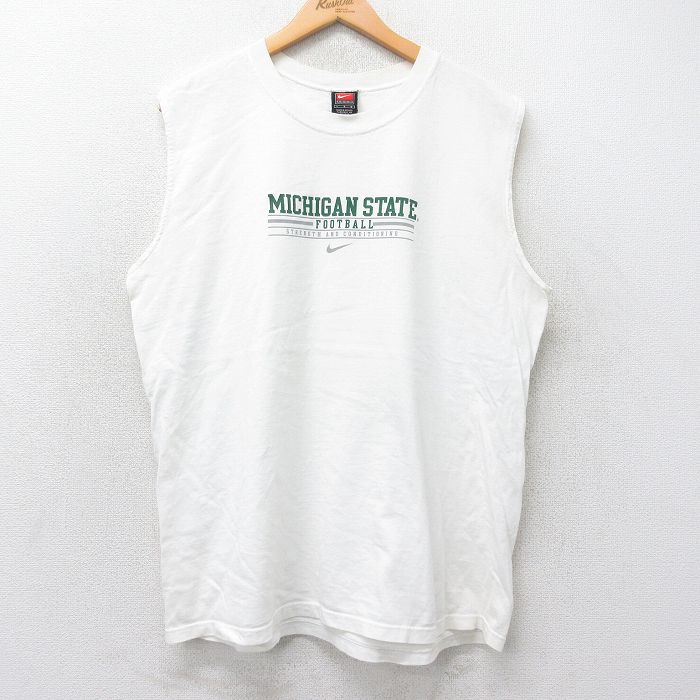 XL★古着 ナイキ NIKE ノースリーブ ビンテージ Tシャツ メンズ 00年代 00s ミシガン スパルタンズ 大きいサイズ コットン クルーネック 白 ホワイト 25jul25 中古