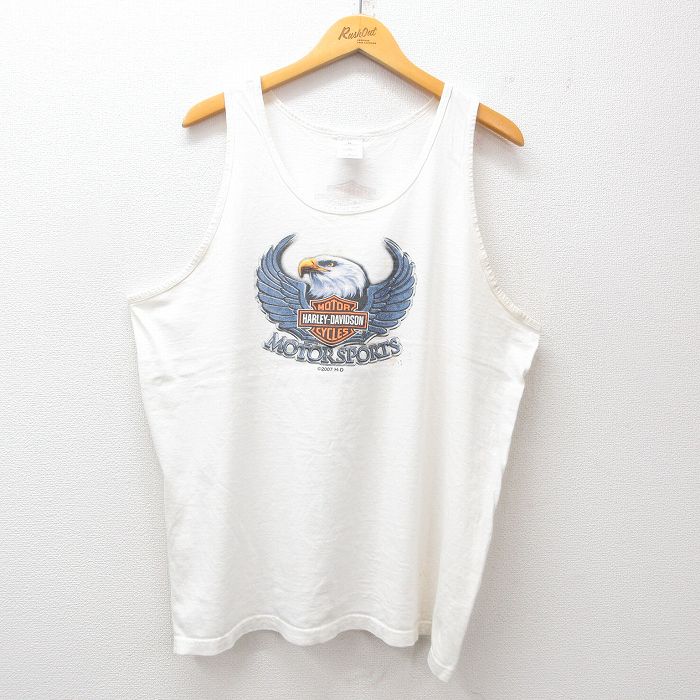 XL★古着 ハーレーダビッドソン Harley Davidson ビンテージ タンクトップ メンズ 00年代 00s ビッグロゴ 大きいサイズ コットン クルーネック 白 ホワイト 25jul26 中古