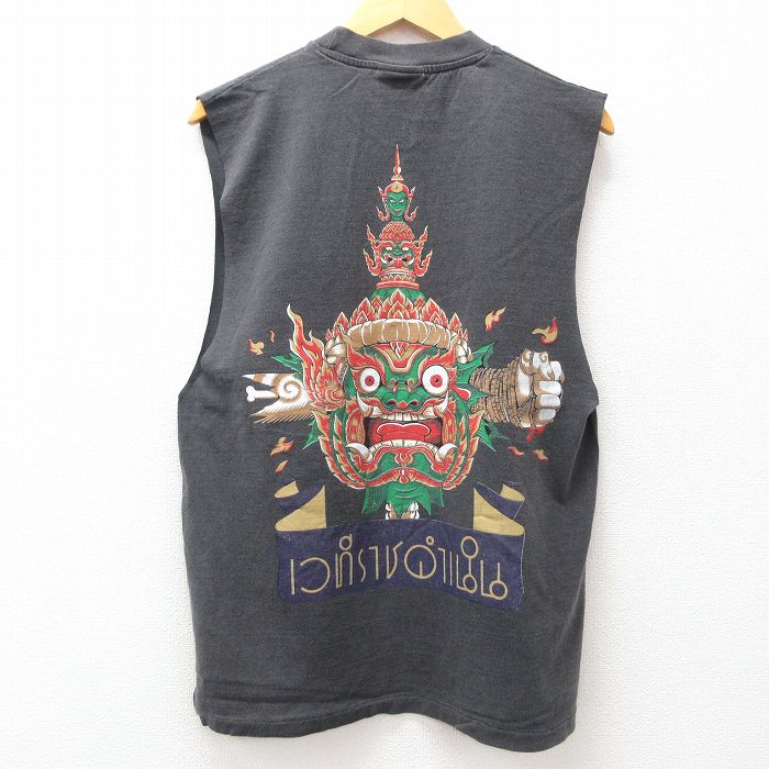 【50%OFF】L★古着 ノースリーブ ビンテージ Tシャツ メンズ 90年代 90s RAJADAMNERN コットンクルーネック 黒 ブラック 25jul26 中古