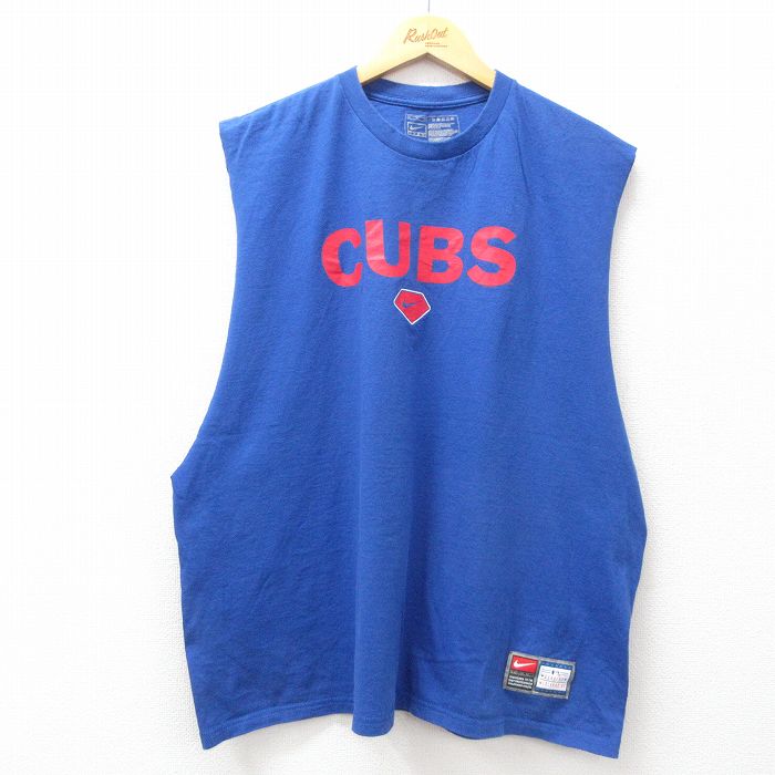 XL★古着 ナイキ NIKE ノースリーブ ビンテージ Tシャツ タンクトップ メンズ 00年代 00s MLB シカゴカブス 大きいサイズ クルーネック 紺 ネイビー メジャーリーグ ベースボール 野球 25jul26 中古