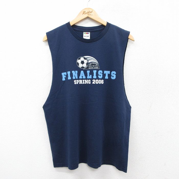 【50%OFF】L★古着 フルーツオブザルーム ノースリーブ ビンテージ Tシャツ メンズ 00年代 00s サッカー クルーネック 紺 ネイビー 25jul26 中古