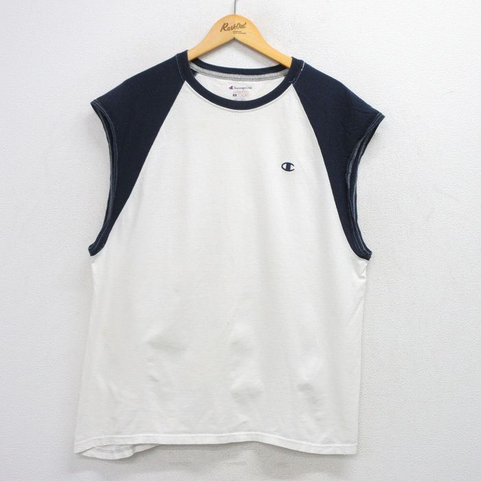 チャンピオン ノースリーブTシャツ ワンポイントロゴ ホワイト XL | 古着