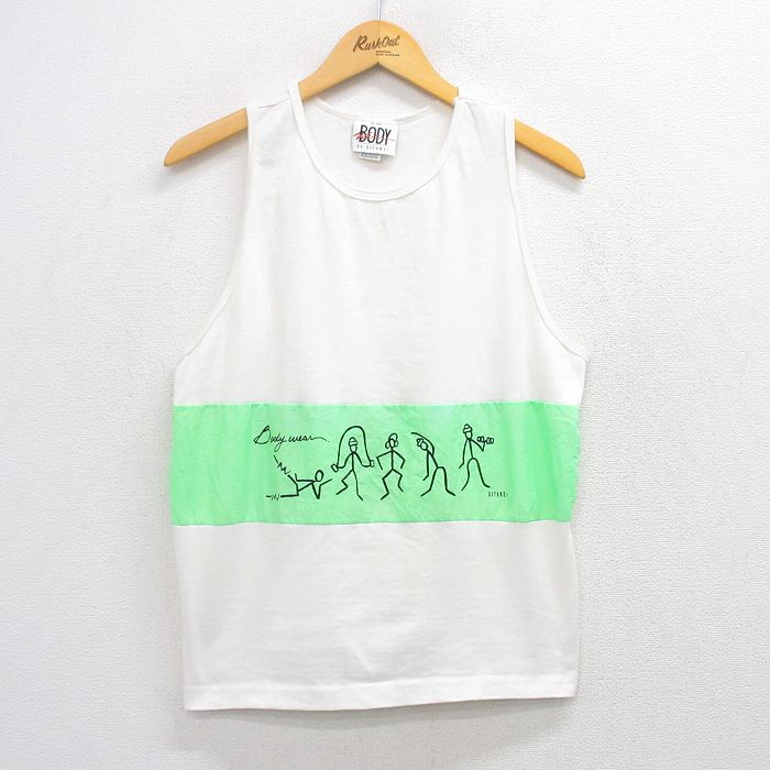 L★古着 GITANO ビンテージ タンクトップ メンズ 90年代 90s 棒人間 ツートンカラー クルーネック USA製 白 ホワイト 25jul29 中古