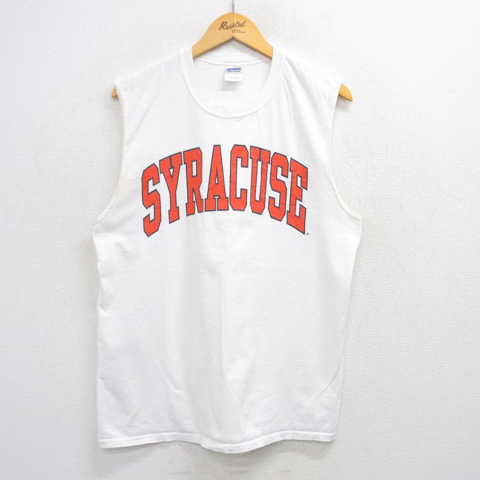 L★古着 ノースリーブ ビンテージ Tシャツ メンズ シラキュース コットン クルーネック 白 ホワイト 25jul29 中古