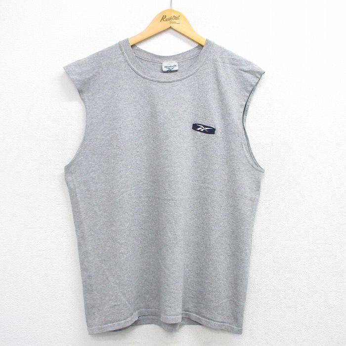 XL★古着 リーボック REEBOK ノースリーブ ビンテージ Tシャツ メンズ 00年代 00s ワンポイントロゴ クルーネック グレー 霜降り 25jul29 中古