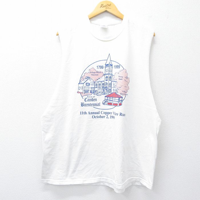 XL★古着 ノースリーブ ビンテージ Tシャツ メンズ 90年代 90s カムデン 大きいサイズ コットン クルーネック USA製 白 ホワイト 25jul30 中古