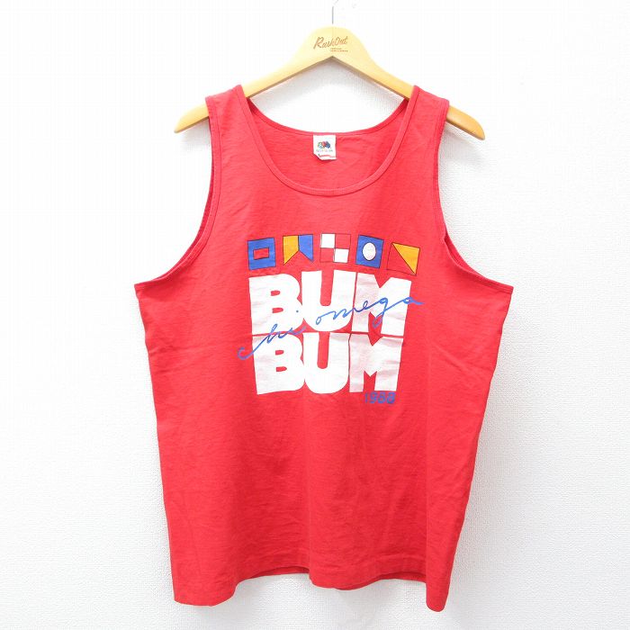 XL★古着 フルーツオブザルーム ビンテージ タンクトップ メンズ 80年代 80s BUM コットン クルーネック USA製 赤 レッド 25jul30 中古