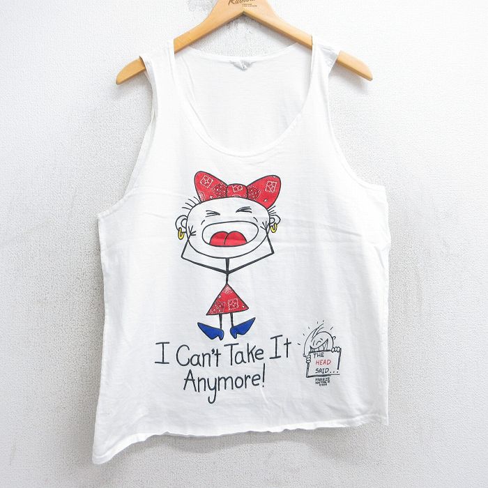 L★古着 ビンテージ タンクトップ メンズ 90年代 90s 女の子 コットン クルーネック USA製 白 ホワイト 25jul31 中古