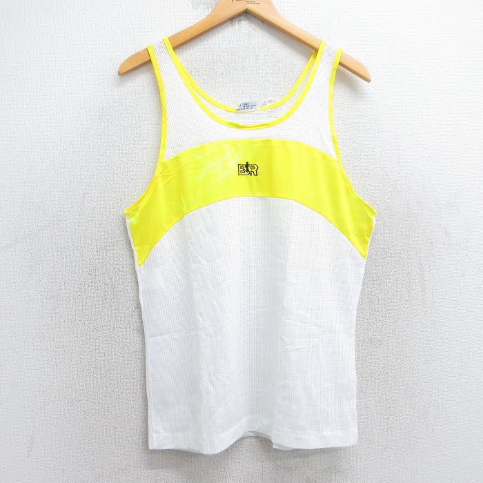 【50%OFF】M★古着 ビンテージ タンクトップ メンズ 90年代 90s BR ツートンカラー メッシュ地 クルーネック USA製 デッドストック 白他 ホワイト 25jul31 中古
