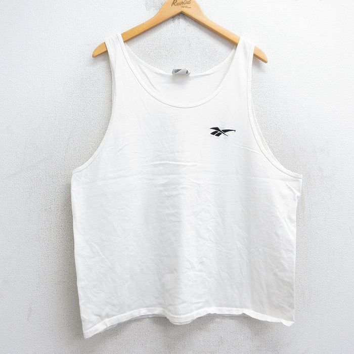 XL★古着 リーボック REEBOK ビンテージ タンクトップ メンズ 90年代 90s ワンポイントロゴ 大きいサイズ コットン クルーネック USA製 白 ホワイト 25jul31 中古