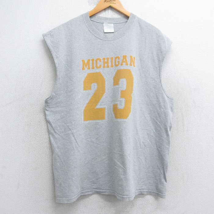 XL★古着 ノースリーブ ビンテージ Tシャツ メンズ 90年代 90s ミシガン 23 大きいサイズ クルーネック USA製 グレー 霜降り 25aug01 中古