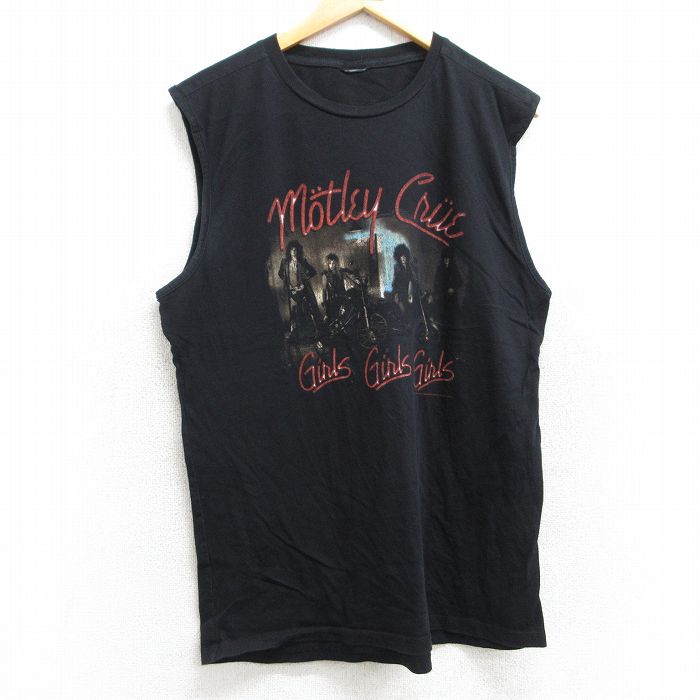 【50%OFF】L★古着 ノースリーブ ロック バンド Tシャツ メンズ モトリークルー クルーネック 黒 ブラック 25aug08 中古