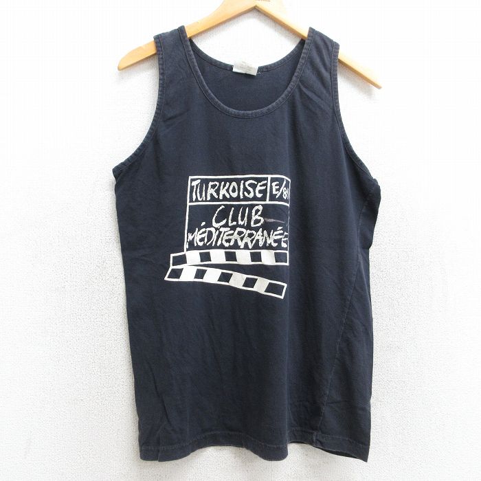 【50%OFF】M★古着 ビンテージ タンクトップ メンズ 80年代 80s カチンコ コットン クルーネック 黒 ブラック 25aug08 中古