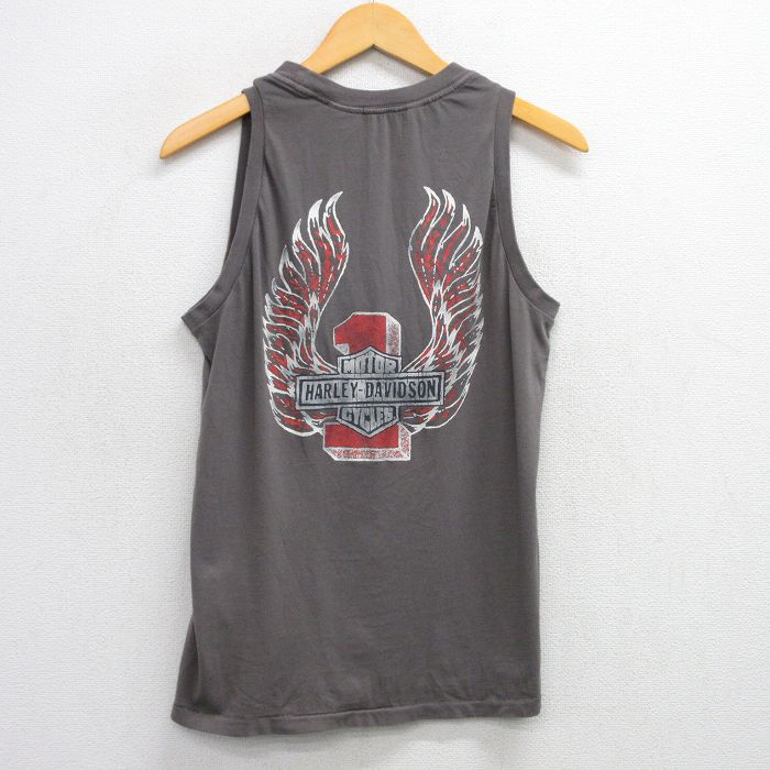 M★古着 ハーレーダビッドソン Harley Davidson ノースリーブ Tシャツ メンズ ビッグロゴ 濃グレー 25aug09 中古