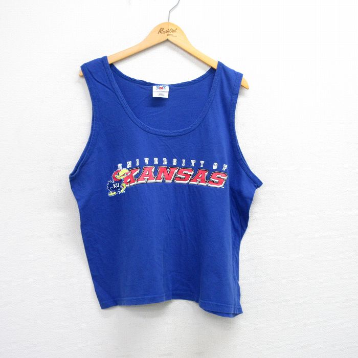 XL★古着 ビンテージ タンクトップ メンズ 00年代 00s KANSAS コットン クルーネック 青 ブルー 25aug09 中古