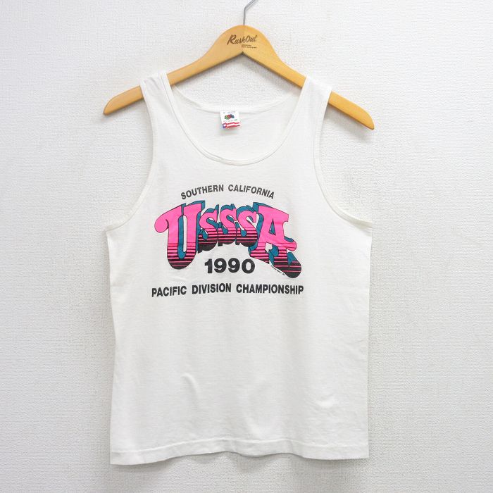 M★古着 フルーツオブザルーム ビンテージ タンクトップ メンズ 90年代 90s USSSA コットン クルーネック USA製 白 ホワイト 25aug09 中古