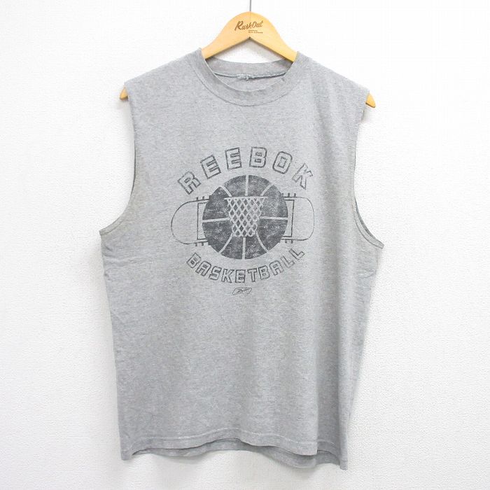 【50%OFF】L★古着 リーボック REEBOK ノースリーブ Tシャツ メンズ ビッグロゴ バスケットボール クルーネック グレー 霜降り 25aug09 中古
