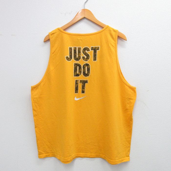 XL★古着 ナイキ NIKE タンクトップ メンズ ワンポイントロゴ JUST DO IT 大きいサイズ コットン クルーネック 黄 イエロー 25aug12 中古
