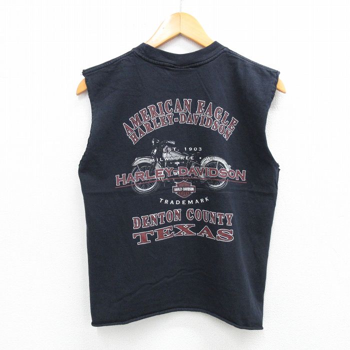 M★古着 ハーレーダビッドソン Harley Davidson ノースリーブ ビンテージ Tシャツ メンズ 00年代 00s ビッグロゴ コットン クルーネック USA製 黒 ブラック 25aug12 中古