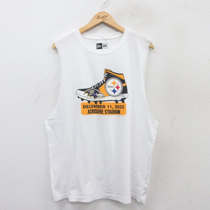 XL★古着 ニューエラ ノースリーブ Tシャツ メンズ NFL ピッツバーグスティーラーズ ボルチモアレイブンズ コットン クルーネック 白 ホワイト アメフト スーパーボウル 25aug12 中古