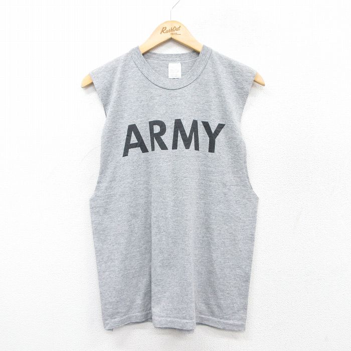 M★古着 ノースリーブ ビンテージ Tシャツ メンズ 90年代 90s ミリタリー アーミー ARMY クルーネック USA製 グレー 霜降り 25aug12 中古