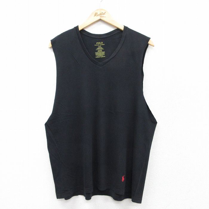 L★古着 ラルフローレン Ralph Lauren ノースリーブ ブランド Tシャツ メンズ ワンポイントロゴ コットン Vネック 黒 ブラック 25aug12 中古