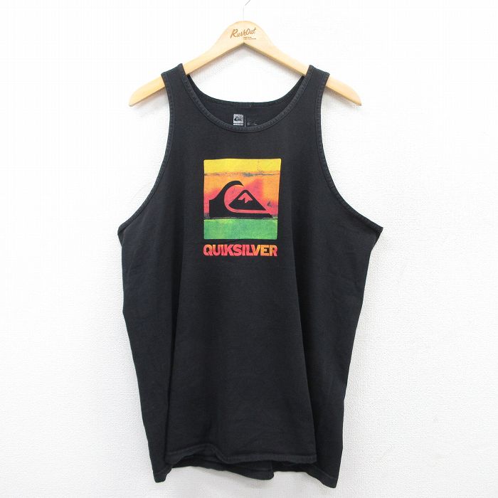 XL★古着 クイックシルバー QUIKSILVER タンクトップ メンズ ビッグロゴ 大きいサイズ コットン クルーネック 黒 ブラック 25aug12 中古
