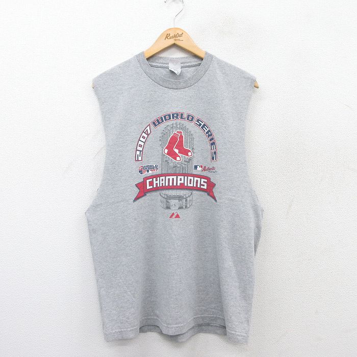 L★古着 ノースリーブ ビンテージ Tシャツ メンズ 00年代 00s MLB ボストンレッドソックス クルーネック グレー 霜降り メジャーリーグ ベースボール 野球 25aug13 中古