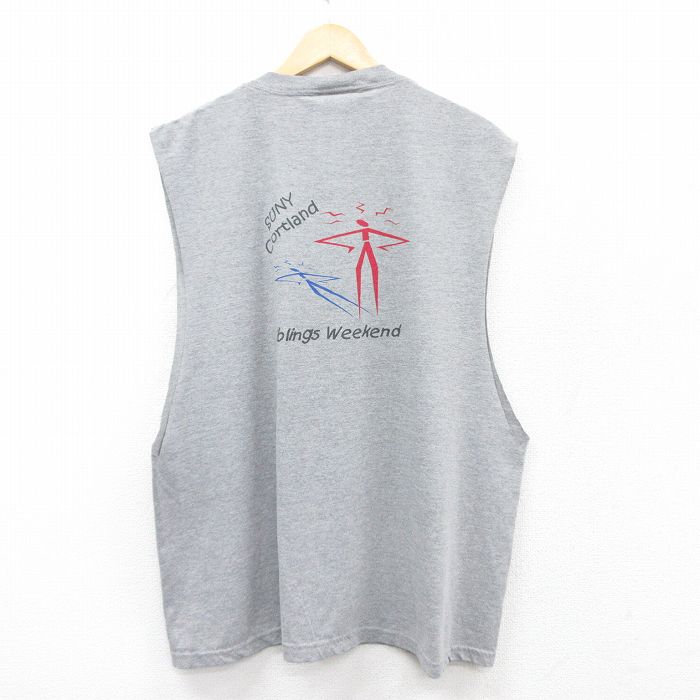 XL★古着 ジャージーズ ノースリーブ ビンテージ Tシャツ メンズ 00年代 00s 棒人間 大きいサイズ クルーネック グレー 霜降り 25aug13 中古