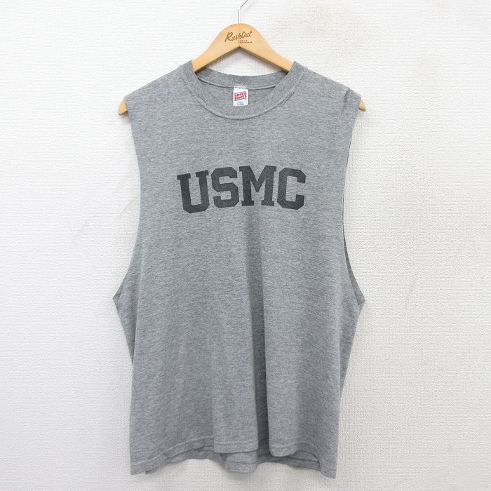 L★古着 ノースリーブ ビンテージ Tシャツ タンクトップ メンズ 90年代 90s ミリタリー USMC クルーネック USA製 グレー 霜降り 【spe】 25aug13 中古