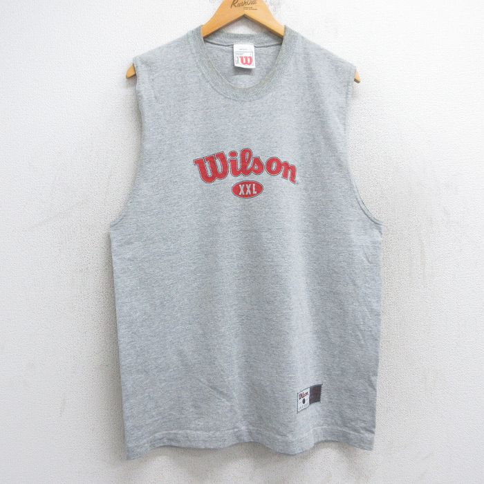 【50%OFF】L★古着 ウィルソン ノースリーブ ビンテージ Tシャツ メンズ 90年代 90s ビッグロゴ クルーネック USA製 グレー 霜降り 25aug13 中古
