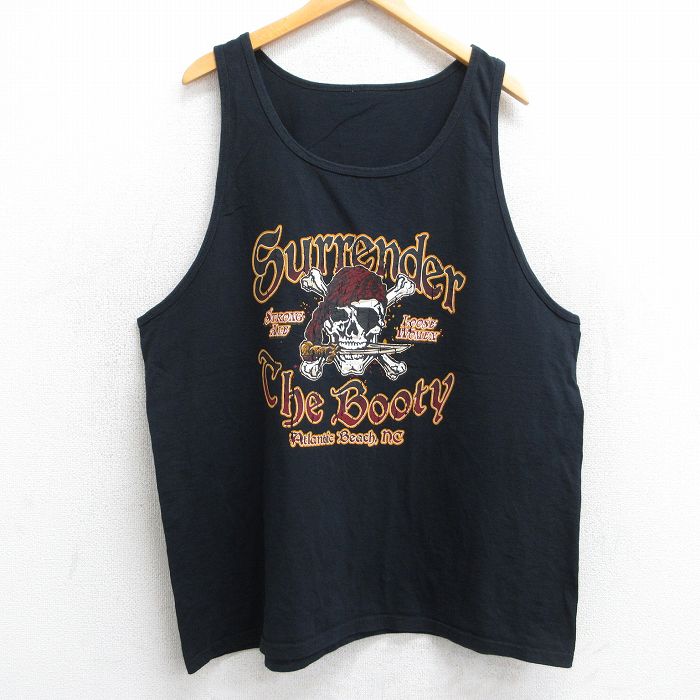 【50%OFF】XL★古着 タンクトップ メンズ スカル Surrender 大きいサイズ クルーネック 黒 ブラック 25aug13 中古