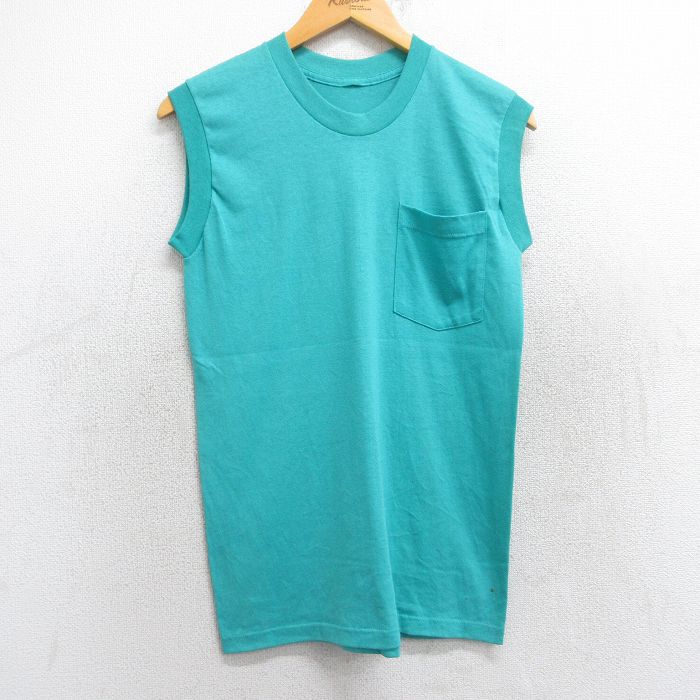 【50%OFF】80s ノースリーブTシャツ 胸ポケット付き グリーン S | 古着