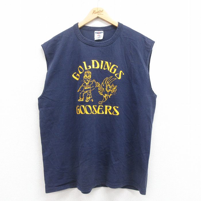 XL★古着 ジャージーズ ビンテージ ノースリーブ Tシャツ メンズ 90年代 90s GOLDINGS クルーネック USA製 紺 ネイビー 25aug13 中古