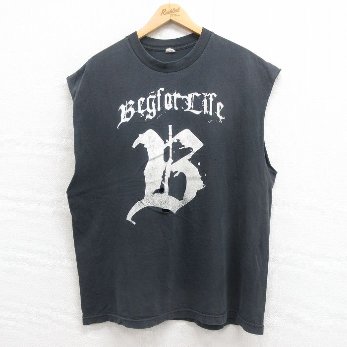 XL★古着 ロック バンド ノースリーブ Tシャツ メンズ BegforLife コットン クルーネック 黒 ブラック 25aug18 中古