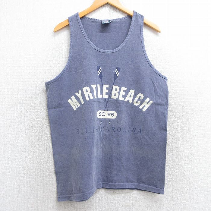 【50%OFF】L★古着 ビンテージ タンクトップ メンズ 90年代 90s マートルビーチ コットン クルーネック USA製 紫系 パープル 25aug18 中古