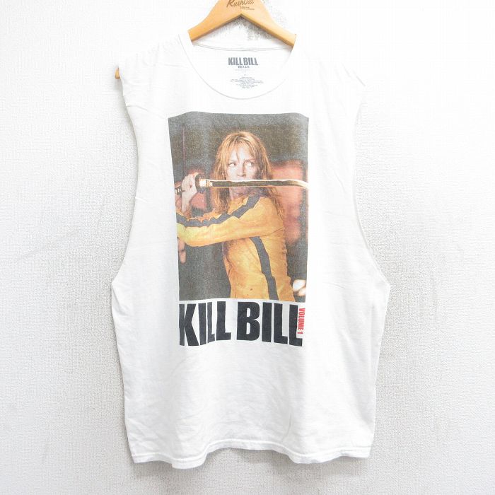 XL★古着 ノースリーブ Tシャツ メンズ 映画 キルビル コットン クルーネック 白 ホワイト 25aug18 中古