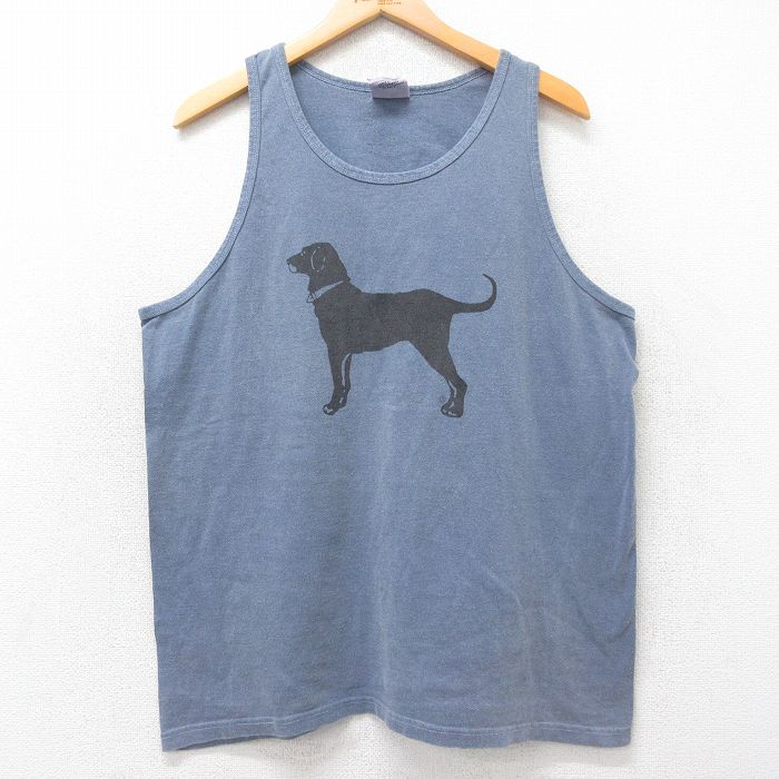 XL★古着 The Black Dog ビンテージ タンクトップ メンズ 90年代 90s 犬 コットン クルーネック 薄紺 ネイビー 25aug20 中古