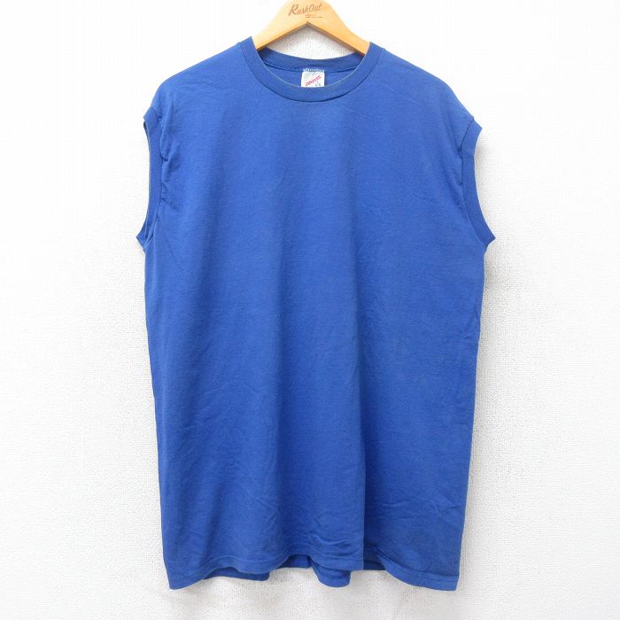 XL★古着 ジャージーズ ノースリーブ ビンテージ Tシャツ メンズ 90年代 90s 無地 コットン クルーネック USA製 青 ブルー 25aug20 中古