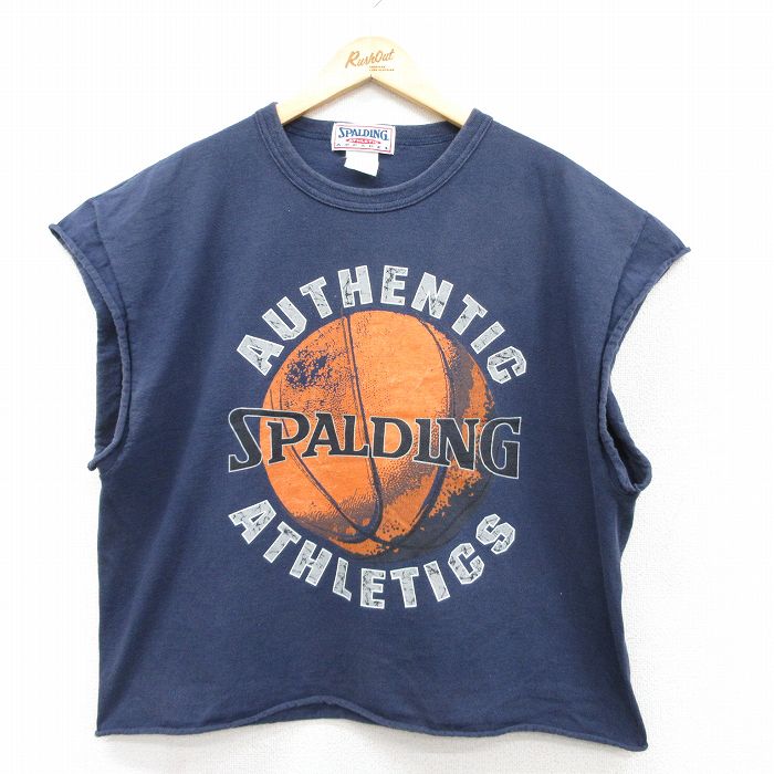 SPALDING ノースリーブTシャツ ビッグロゴ ネイビー XL | 古着