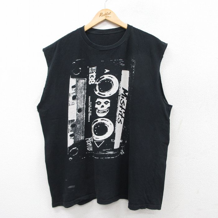 XL★古着 ノースリーブ ロック バンド Tシャツ メンズ ミスフィッツ 大きいサイズ クルーネック 黒 ブラック 25aug22 中古