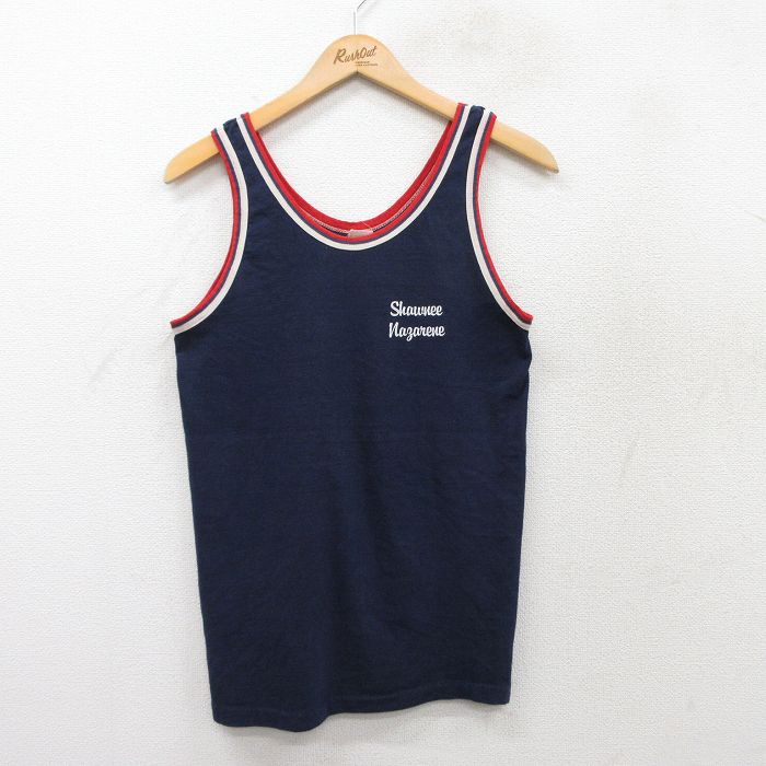 S★古着 ビンテージ タンクトップ メンズ 80年代 80s Shawnee Nazarene 24 クルーネック 紺 ネイビー 25aug22 中古