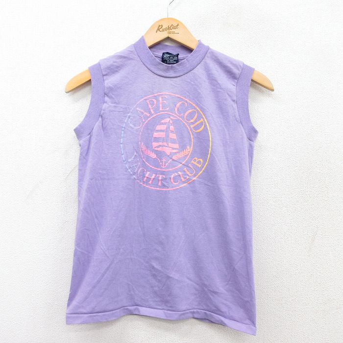 S★古着 ノースリーブ ビンテージ Tシャツ メンズ 80年代 80s ケープコッド ヨット クルーネック USA製 薄紫 パープル 25aug23 中古