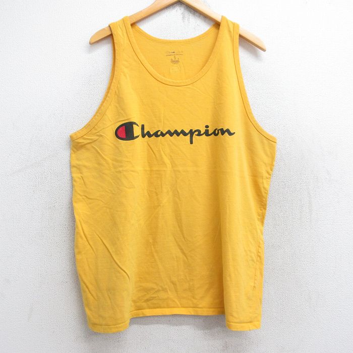 【50%OFF】XL★古着 チャンピオン champion タンクトップ メンズ ビッグロゴ コットン クルーネック 黄 イエロー 25aug23 中古