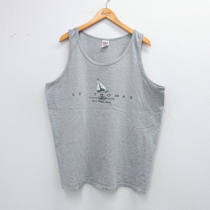 【20%OFF】XL★古着 ビンテージ タンクトップ メンズ 00年代 00s ヨット セントトーマス 大きいサイズ クルーネック グレー 霜降り 25aug23 中古