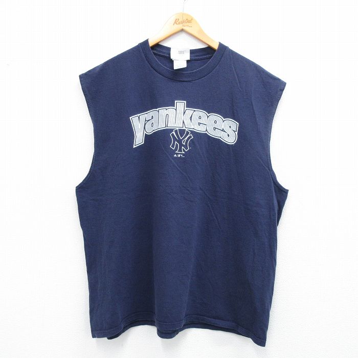 アディダス 00s ノースリーブTシャツ NEW YORK YANKEESプリント ネイビー XL | 古着