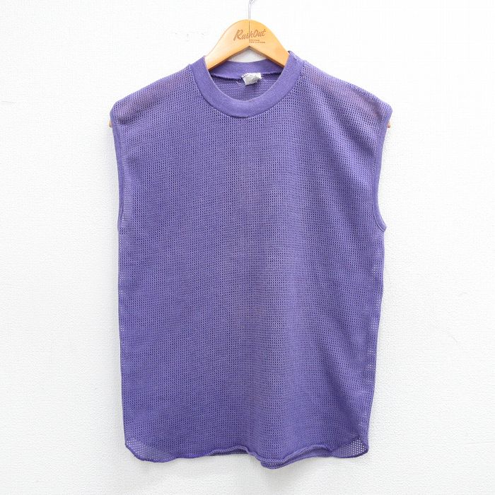 M★古着 ノースリーブ ビンテージ Tシャツ メンズ 90年代 90s 無地 メッシュ クルーネック USA製 紫 パープル 25aug25 中古