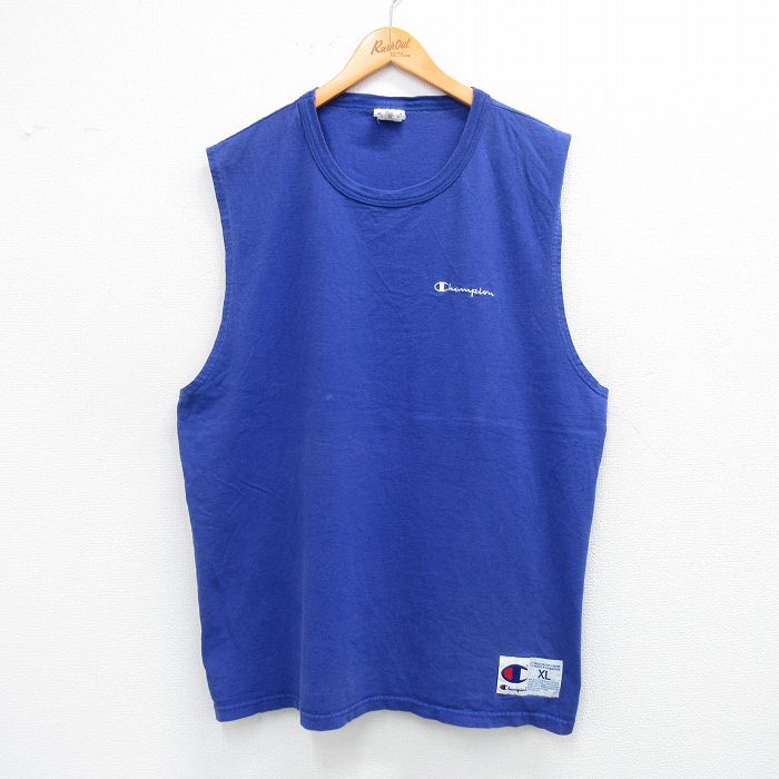 チャンピオン 00s ノースリーブTシャツ ワンポイントロゴ ブルー XL | 古着