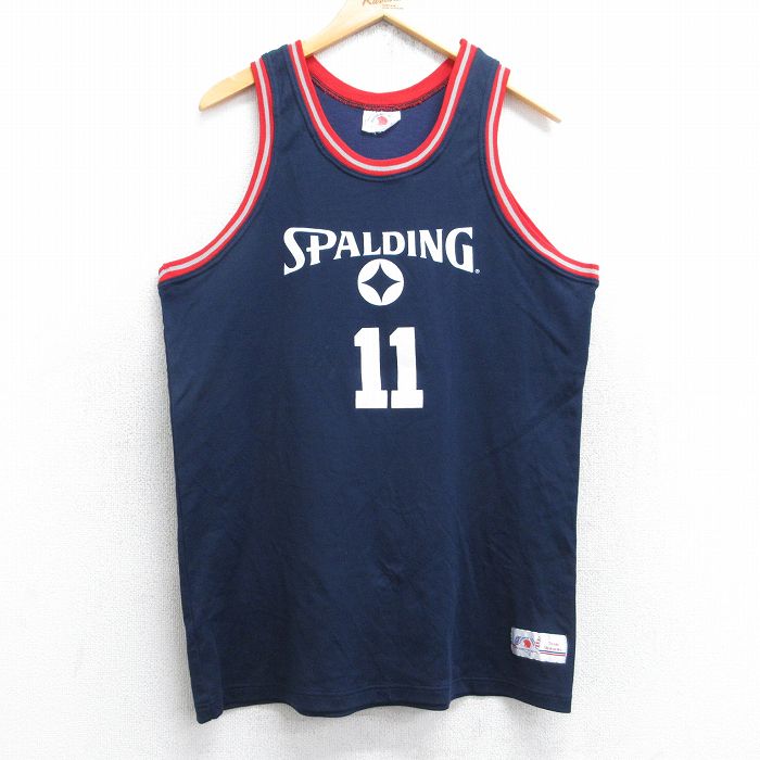 L★古着 スポルディング ビンテージ タンクトップ メンズ ビッグロゴ 11 クルーネック イタリア製 紺 ネイビー ユニフォーム ゲームシャツ 25aug28 中古
