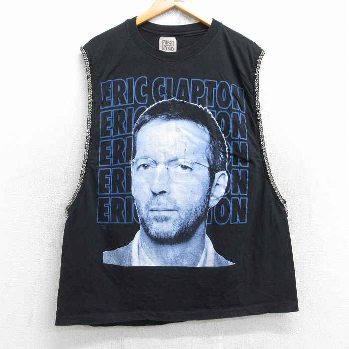 【50%OFF】L★古着 ノースリーブ FURST CF KIND ビンテージ ロック バンド Tシャツ タンクトップ メンズ 90年代 90s エリッククラプトン クルーネック 黒 ブラック 【spe】 25aug28 中古